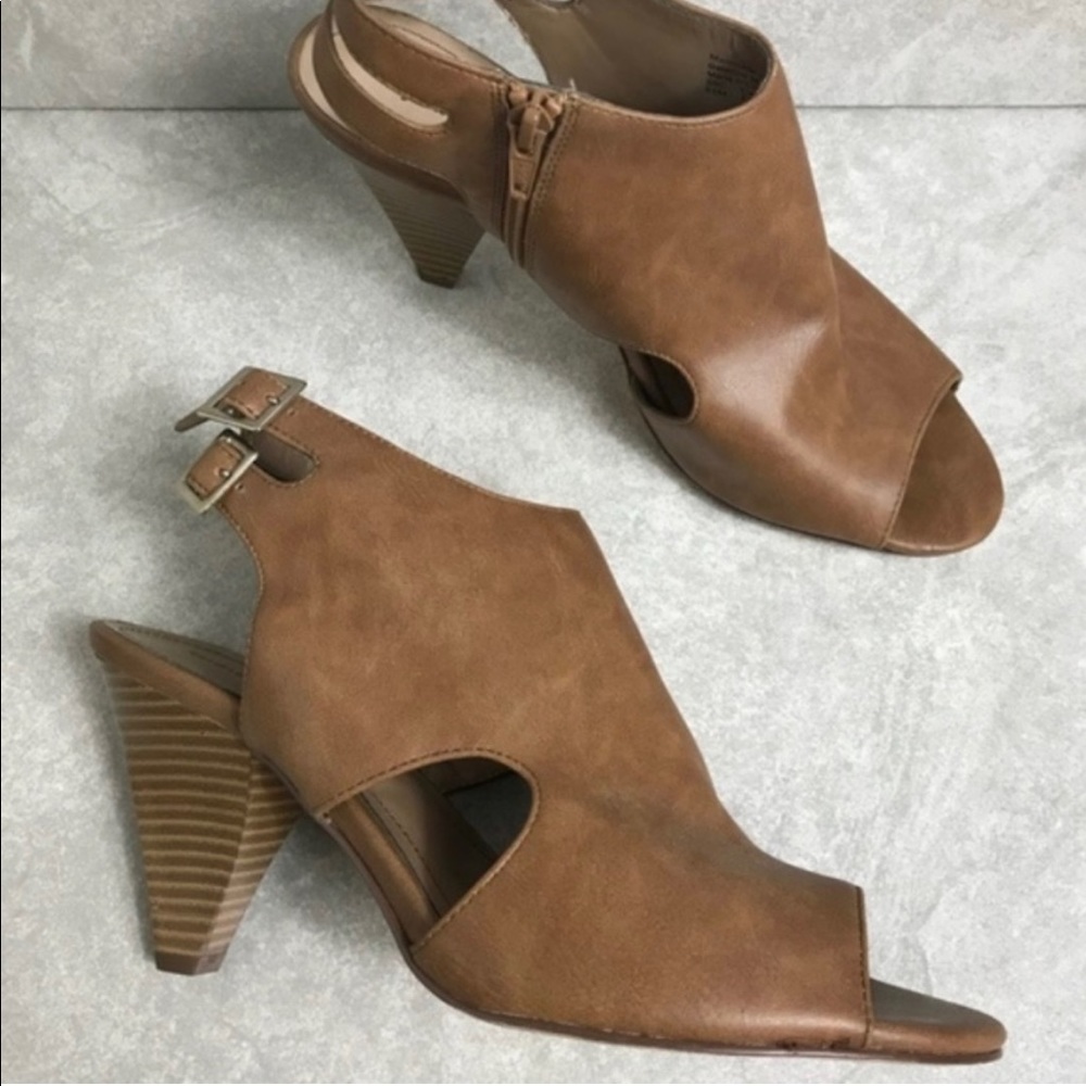 Style & Co Brown Peep Toe Cone Heel Booties